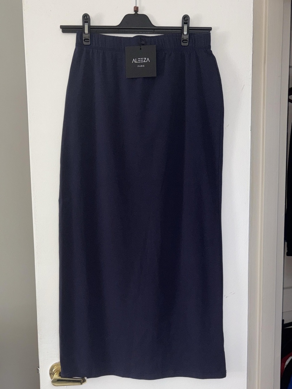 navy maxi skirt by Aleeza Paris features a sleek, straight silhouette